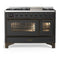 ILVE Majestic III 48-inch Dual Fuel Range with 5 Natural Gas Burner, Griddle and Triple Glass Door Electric Oven in Graphite Matte with Burnished Trim (UM48FNR3MGB)