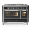 ILVE Majestic III 48-inch Dual Fuel Range with 5 Natural Gas Burner, Griddle and Triple Glass Door Electric Oven in Graphite Matte with Chrome Trim (UM48FNR3MGC)