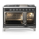 ILVE Majestic III 48-inch Dual Fuel Range with 5 Natural Gas Burner, Griddle and Triple Glass Door Electric Oven in Graphite Matte with Chrome Trim (UM48FNR3MGC)