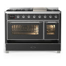 ILVE Majestic III 48-inch Dual Fuel Range with 5 Natural Gas Burner, Griddle and Triple Glass Door Electric Oven in Graphite Matte with Chrome Trim (UM48FNR3MGC)