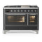 ILVE Majestic III 48-inch Dual Fuel Range with 5 Liquid Propane Burner, Griddle and Triple Glass Door Electric Oven in Graphite Matte with Chrome Trim (UM48FNR3MGCLP)