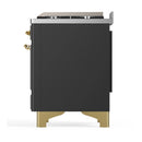 ILVE Majestic III 48-inch Dual Fuel Range with 5 Natural Gas Burner, Griddle and Triple Glass Door Electric Oven in Graphite Matte with Brass Trim (UM48FNR3MGG)