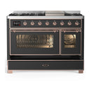 ILVE Majestic III 48-inch Dual Fuel Range with 5 Liquid Propane Burner, Griddle and Triple Glass Door Electric Oven in Graphite Matte with Copper Trim (UM48FNR3MGPLP)