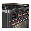 ILVE Majestic III 48-inch Dual Fuel Range with 5 Liquid Propane Burner, Griddle and Triple Glass Door Electric Oven in Graphite Matte with Copper Trim (UM48FNR3MGPLP)