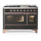 ILVE Majestic III 48-inch Dual Fuel Range with 5 Liquid Propane Burner, Griddle and Triple Glass Door Electric Oven in Graphite Matte with Copper Trim (UM48FNR3MGPLP)