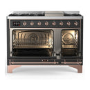ILVE Majestic III 48-inch Dual Fuel Range with 5 Liquid Propane Burner, Griddle and Triple Glass Door Electric Oven in Graphite Matte with Copper Trim (UM48FNR3MGPLP)