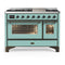 ILVE Majestic III 48-inch Dual Fuel Range with 5 Liquid Propane Burner, Griddle and Triple Glass Door Electric Oven in Mediterranean Mint with Burnished Trim (UM48FNR3MMBLP)