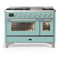 ILVE Majestic III 48-inch Dual Fuel Range with 5 Liquid Propane Burner, Griddle and Triple Glass Door Electric Oven in Mediterranean Mint with Chrome Trim (UM48FNR3MMCLP)