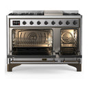 ILVE Majestic III 48-inch Dual Fuel Range with 5 Natural Gas Burner, Griddle and Triple Glass Door Electric Oven in Stainless Steel with Burnished Trim (UM48FNR3SSB)