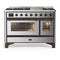 ILVE Majestic III 48-inch Dual Fuel Range with 5 Natural Gas Burner, Griddle and Triple Glass Door Electric Oven in Stainless Steel with Burnished Trim (UM48FNR3SSB)