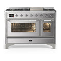 ILVE Majestic III 48-inch Dual Fuel Range with 5 Natural Gas Burner, Griddle and Triple Glass Door Electric Oven in Stainless Steel with Chrome Trim (UM48FNR3SSC)