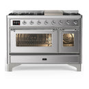 ILVE Majestic III 48-inch Dual Fuel Range with 5 Natural Gas Burner, Griddle and Triple Glass Door Electric Oven in Stainless Steel with Chrome Trim (UM48FNR3SSC)