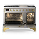 ILVE Majestic III 48-inch Dual Fuel Range with 5 Natural Gas Burner, Griddle and Triple Glass Door Electric Oven in Stainless Steel with Brass Trim (UM48FNR3SSG)