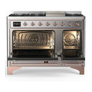 ILVE Majestic III 48-inch Dual Fuel Range with 5 Liquid Propane Burner, Griddle and Triple Glass Door Electric Oven in Stainless Steel with Copper Trim (UM48FNR3SSPLP)