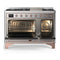 ILVE Majestic III 48-inch Dual Fuel Range with 5 Liquid Propane Burner, Griddle and Triple Glass Door Electric Oven in Stainless Steel with Copper Trim (UM48FNR3SSPLP)