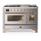 ILVE Majestic III 48-inch Dual Fuel Range with 5 Natural Gas Burner, Griddle and Triple Glass Door Electric Oven in Stainless Steel with Copper Trim (UM48FNR3SSP)