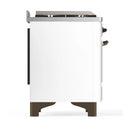 ILVE Majestic III 48-inch Dual Fuel Range with 5 Natural Gas Burner, Griddle and Triple Glass Door Electric Oven in White with Burnished Trim (UM48FNR3WHB)
