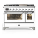 ILVE Majestic III 48-inch Dual Fuel Range with 5 Natural Gas Burner, Griddle and Triple Glass Door Electric Oven in White with Chrome Trim (UM48FNR3WHC)