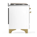 ILVE Majestic III 48-inch Dual Fuel Range with 5 Liquid Propane Burner, Griddle and Triple Glass Door Electric Oven in White with Brass Trim (UM48FNR3WHGLP)