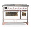 ILVE Majestic III 48-inch Dual Fuel Range with 5 Natural Gas Burner, Griddle and Triple Glass Door Electric Oven in White with Copper Trim (UM48FNR3WHP)