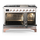 ILVE Majestic III 48-inch Dual Fuel Range with 5 Natural Gas Burner, Griddle and Triple Glass Door Electric Oven in White with Copper Trim (UM48FNR3WHP)