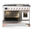 ILVE Majestic III 48-inch Dual Fuel Range with 5 Natural Gas Burner, Griddle and Triple Glass Door Electric Oven in White with Copper Trim (UM48FNR3WHP)