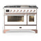 ILVE Majestic III 48-inch Dual Fuel Range with 5 Liquid Propane Burner, Griddle and Triple Glass Door Electric Oven in White with Copper Trim (UM48FNR3WHPLP)