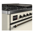 ILVE Majestic III 48-inch Dual Fuel Range with 5 Natural Gas Burner, Griddle and Solid Door Electric Oven in Antique White with Burnished Trim (UM48FQNR3AWB)