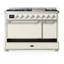 ILVE Majestic III 48-inch Dual Fuel Range with 5 Natural Gas Burner, Griddle and Solid Door Electric Oven in Antique White with Chrome Trim (UM48FQNR3AWC)