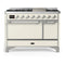 ILVE Majestic III 48-inch Dual Fuel Range with 5 Natural Gas Burner, Griddle and Solid Door Electric Oven in Antique White with Chrome Trim (UM48FQNR3AWC)