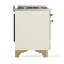 ILVE Majestic III 48-inch Dual Fuel Range with 5 Natural Gas Burner, Griddle and Solid Door Electric Oven in Antique White with Brass Trim (UM48FQNR3AWG)