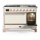 ILVE Majestic III 48-inch Dual Fuel Range with 5 Natural Gas Burner, Griddle and Solid Door Electric Oven in Antique White with Copper Trim (UM48FQNR3AWP)