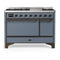 ILVE Majestic III 48-inch Dual Fuel Range with 5 Liquid Propane Burner, Griddle and Solid Door Electric Oven in Blue Grey with Burnished Trim (UM48FQNR3BGBLP)