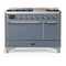 ILVE Majestic III 48-inch Dual Fuel Range with 5 Natural Gas Burner, Griddle and Solid Door Electric Oven in Blue Grey with Chrome Trim (UM48FQNR3BGC)