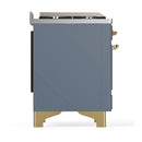 ILVE Majestic III 48-inch Dual Fuel Range with 5 Liquid Propane Burner, Griddle and Solid Door Electric Oven in Blue Grey with Brass Trim (UM48FQNR3BGGLP)