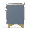 ILVE Majestic III 48-inch Dual Fuel Range with 5 Liquid Propane Burner, Griddle and Solid Door Electric Oven in Blue Grey with Brass Trim (UM48FQNR3BGGLP)