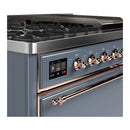 ILVE Majestic III 48-inch Dual Fuel Range with 5 Liquid Propane Burner, Griddle and Solid Door Electric Oven in Blue Grey with Copper Trim (UM48FQNR3BGPLP)