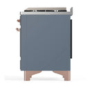 ILVE Majestic III 48-inch Dual Fuel Range with 5 Natural Gas Burner, Griddle and Solid Door Electric Oven in Blue Grey with Copper Trim (UM48FQNR3BGP)