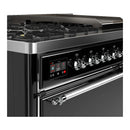 ILVE Majestic III 48-inch Dual Fuel Range with 5 Liquid Propane Burner, Griddle and Solid Door Electric Oven in Glossy Black with Chrome Trim (UM48FQNR3BKCLP)
