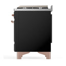 ILVE Majestic III 48-inch Dual Fuel Range with 5 Liquid Propane Burner, Griddle and Solid Door Electric Oven in Glossy Black with Copper Trim (UM48FQNR3BKPLP)