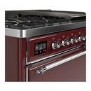 ILVE Majestic III 48-inch Dual Fuel Range with 5 Natural Gas Burner, Griddle and Solid Door Electric Oven in Burgundy with Chrome Trim (UM48FQNR3BUC)