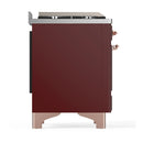 ILVE Majestic III 48-inch Dual Fuel Range with 5 Liquid Propane Burner, Griddle and Solid Door Electric Oven in Burgundy with Copper Trim (UM48FQNR3BUPLP)
