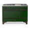 ILVE Majestic III 48-inch Dual Fuel Range with 5 Liquid Propane Burner, Griddle and Solid Door Electric Oven in Emerald Green with Burnished Trim (UM48FQNR3EGBLP)