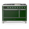 ILVE Majestic III 48-inch Dual Fuel Range with 5 Natural Gas Burner, Griddle and Solid Door Electric Oven in Emerald Green with Chrome Trim (UM48FQNR3EGC)