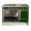 ILVE Majestic III 48-inch Dual Fuel Range with 5 Natural Gas Burner, Griddle and Solid Door Electric Oven in Emerald Green with Brass Trim (UM48FQNR3EGG)