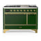 ILVE Majestic III 48-inch Dual Fuel Range with 5 Natural Gas Burner, Griddle and Solid Door Electric Oven in Emerald Green with Brass Trim (UM48FQNR3EGG)