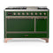 ILVE Majestic III 48-inch Dual Fuel Range with 5 Liquid Propane Burner, Griddle and Solid Door Electric Oven in Emerald Green with Copper Trim (UM48FQNR3EGPLP)