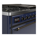 ILVE Majestic III 48-inch Dual Fuel Range with 5 Natural Gas Burner, Griddle and Solid Door Electric Oven in Midnight Blue with Burnished Trim (UM48FQNR3MBB)