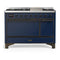 ILVE Majestic III 48-inch Dual Fuel Range with 5 Liquid Propane Burner, Griddle and Solid Door Electric Oven in Midnight Blue with Burnished Trim (UM48FQNR3MBBLP)