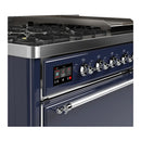 ILVE Majestic III 48-inch Dual Fuel Range with 5 Natural Gas Burner, Griddle and Solid Door Electric Oven in Midnight Blue with Chrome Trim (UM48FQNR3MBC)